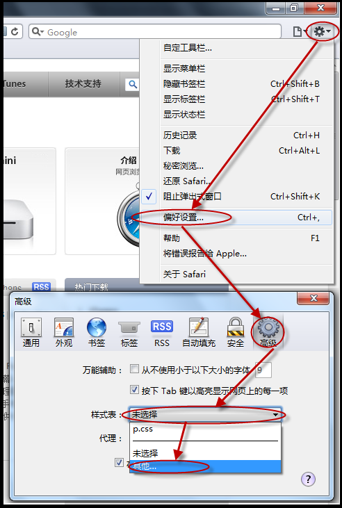 Safari 中设置用户样式表